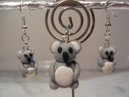 ciondolo e orecchini koala in fimo inserti argentati,  ciondolo € 6,00  orecchini €8,00